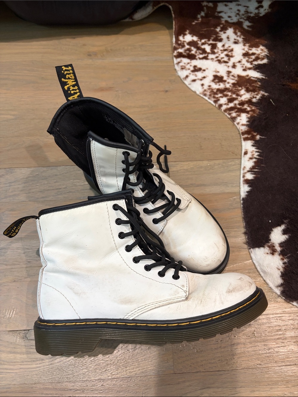 Dr. Martens White Leather Lace-Up Boots with Black Accents